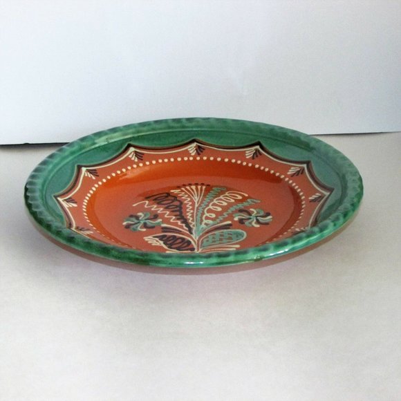 Large Hand Painted Terra Cotta Pottery Plate Vintage Decorative Artisan Signed - Picture 7 of 10